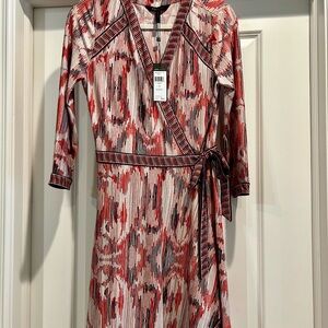 BCBGMaxAzria Red and White Patterned Above Knee Dress
